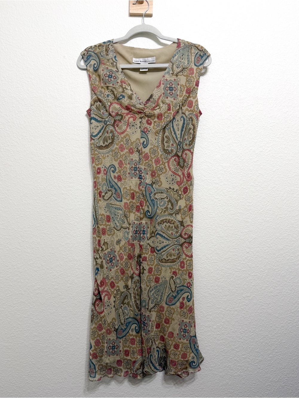 Vintage Y2K 100% Silk Paisley Print Boho Babydoll Midi Dress 10P